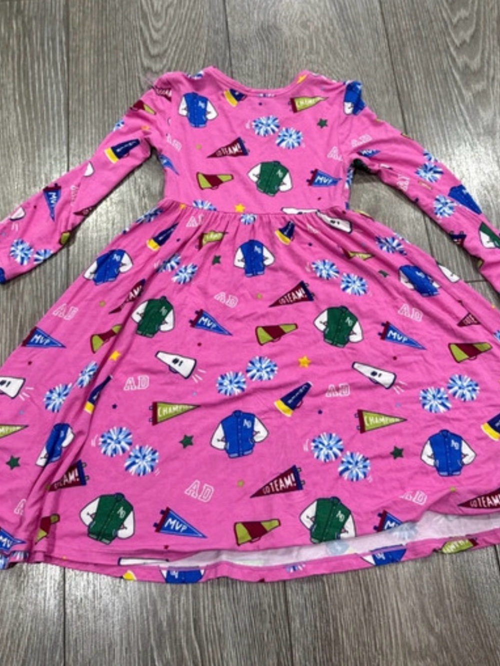 Angel Dear Pink Long-Sleeve Cheerleader Print Dress